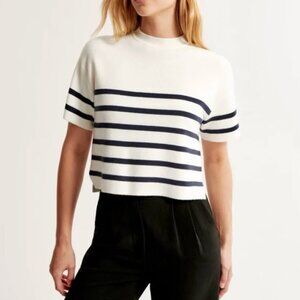 Abercrombie & Fitch Navy and White Striped Sweater Tee